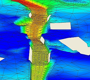 Ausschnitt des Berechnungsnetzes des Pöhlwassers für die 2-D-Simulation