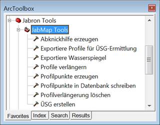 Die Werkzeuge von JabMap sind in ArcGIS über die ArcToolbox aufrufbar.