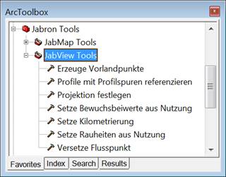 Die Werkzeuge von JabView sind in ArcGIS über die ArcToolbox aufrufbar.