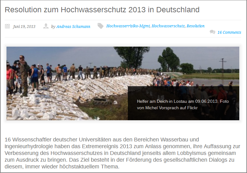 Wissenschaftler deutscher Universitäten fordern einen gesellschaftlichen Diskurs zum Hochwasserschutz