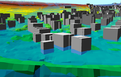 HYDRO_AS-2D liefert Wassertiefen, Geschwindigkeit, Schubspannung und Dauer der Überflutung.