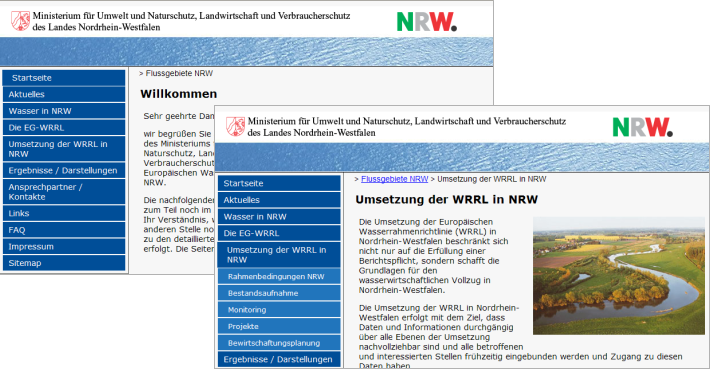 Unter www.flussgebiete.nrw.de informiert das MUNLV über die Umsetzung der EU-Wasserrahmenrichtlinie in NRW.