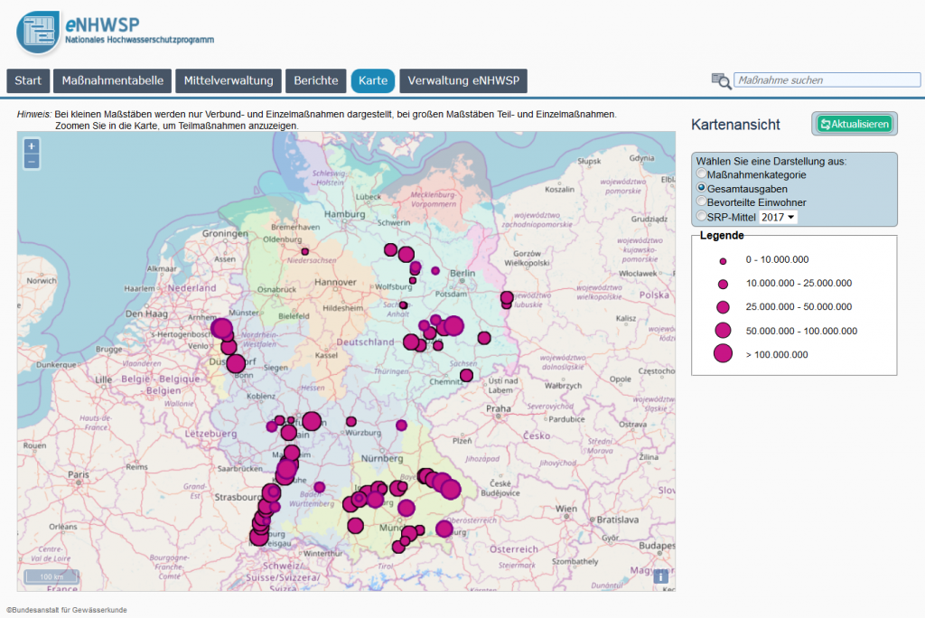 eGovernmentsystem eNHWSP - Kartenansicht aller Maßnahmen