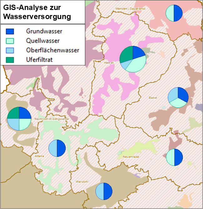 GIS-Analyse-Wasserversorgung Kommunale Klimaanpassung - Karte mit Informationen zur Wasserversorgung