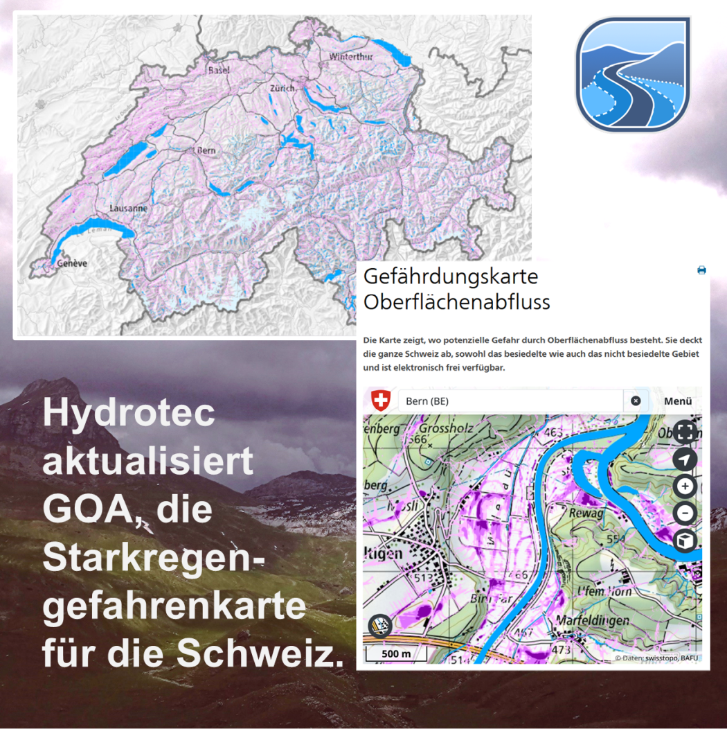 Hydrotec aktualisiert GOA, die Starkregengefahrenkarte für die Schweiz