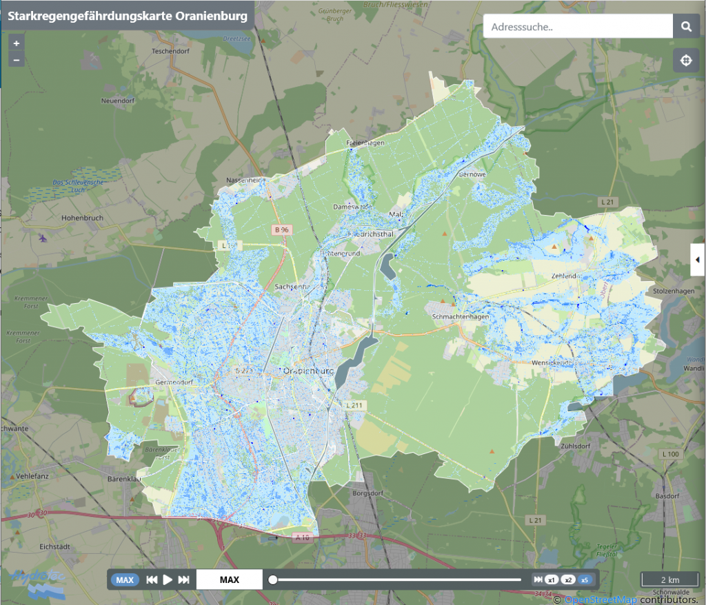 Starkregen WebViewer Oranienburg