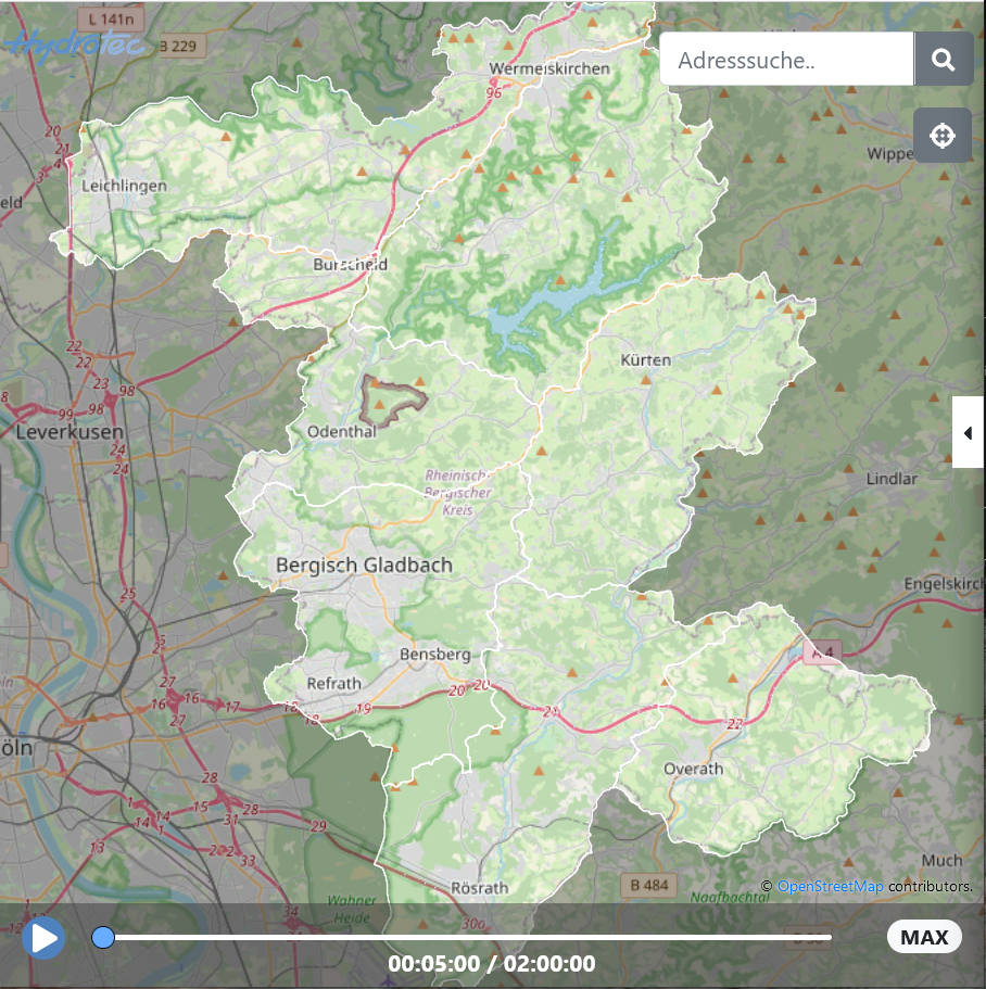 Starkregengefahrenkarten Rheinisch-Bergischer Kreis